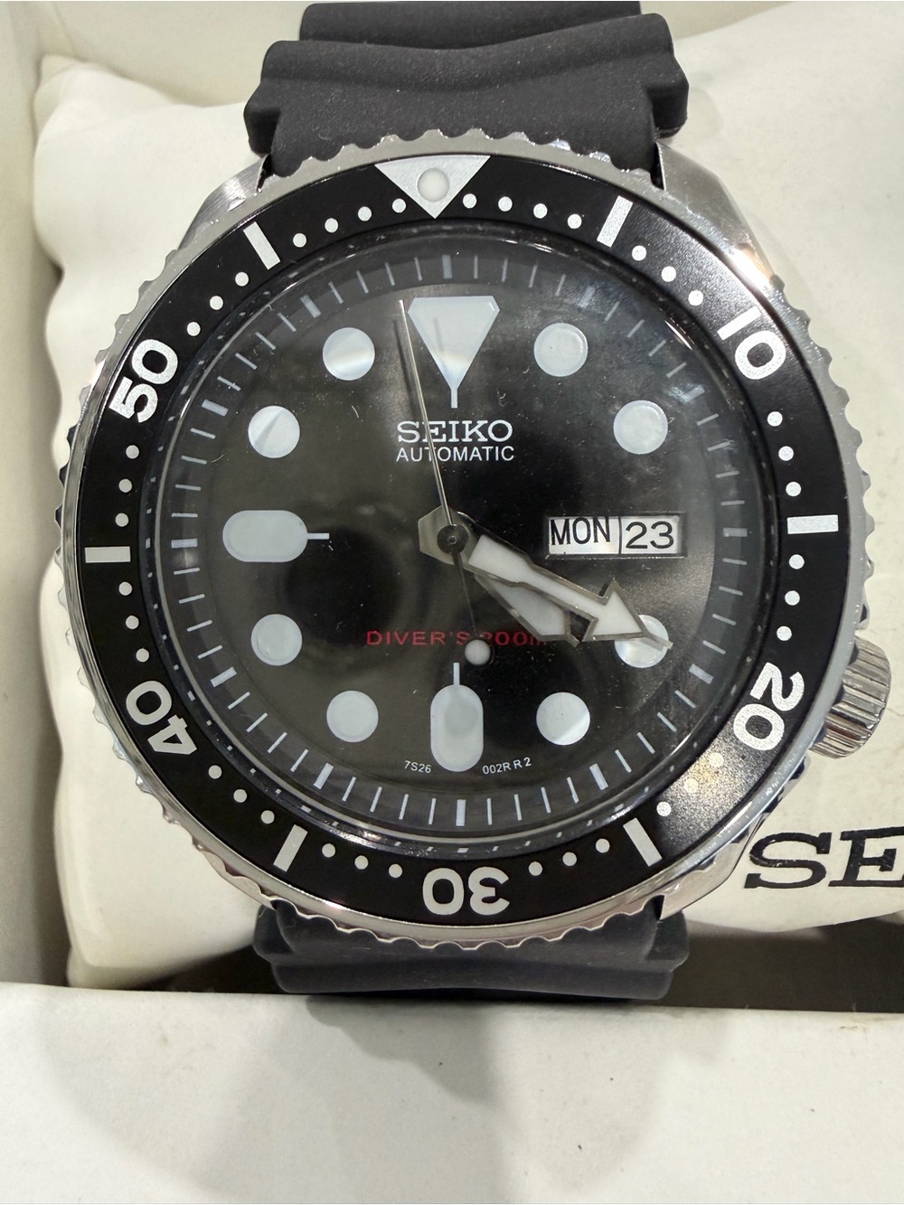 Seiko Black Dial Automatic Diver's Watch with Silver Accents